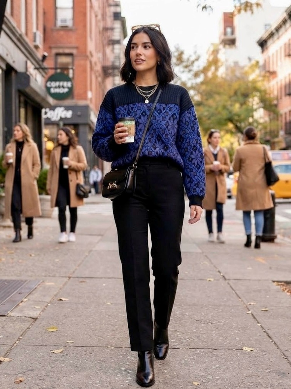 Vintage Black and Blue Sweater with Straight Leg Jeans
